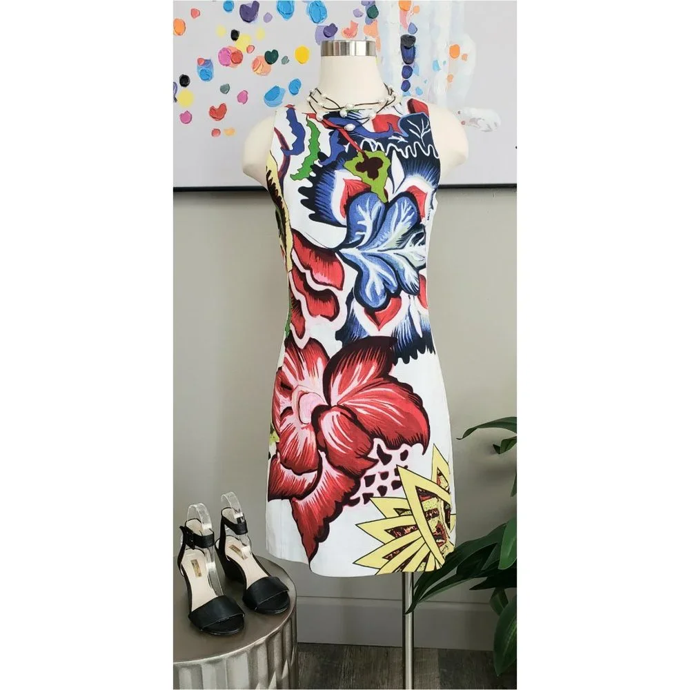Desigual Dress in Toledo. Size 6 in a bright contemporary floral print on white. - Picture 3 of 7